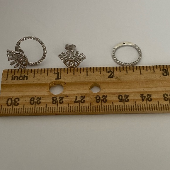 925 Silver cz post earrings evil eye - Picture 3 of 3